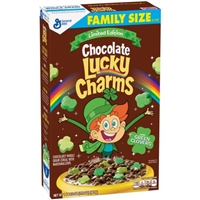 Limited Edition Chocolate Lucky Charms Cereal 21.2 oz. Box Food Product Image