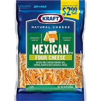 Kraft Natural Cheese Shredded Cheese Mexican Style Four Cheese Pre-Priced $2.99 Food Product Image