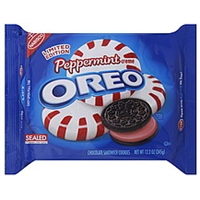 Oreo Cookies Sandwich, Chocolate, Peppermint Creme Food Product Image