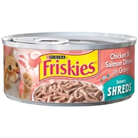 Purina Friskies Savory Shreds Chicken & Salmon Dinner in Gravy Cat Food Food Product Image