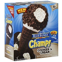 Blue Bunny Ice Cream Cones Cookies 'N Cream Food Product Image