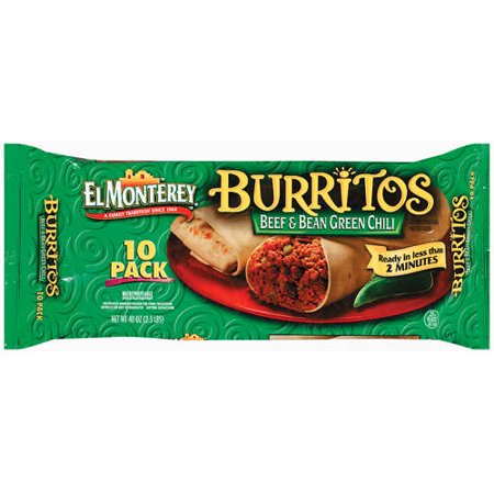 El Monterey Burritos Beef & Bean Green Chili 10 Ct Food Product Image