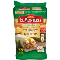 El Monterey Signature Bean, Three-Cheese & Jalapeo Burritos 10 ct Bag Food Product Image