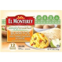 El Monterey Simply Breakfast Egg, Turkey Sausage & Cheese Burritos, 12 ct, 3 lb Food Product Image