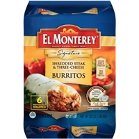El Monterey Signature Shredded Steak & Three-Cheese Burritos 6 ct Bag Food Product Image