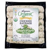 Wegmans Hot Dogs & Sausages Chicken Sausage, Spinach & Garlic With Asiago Food Product Image