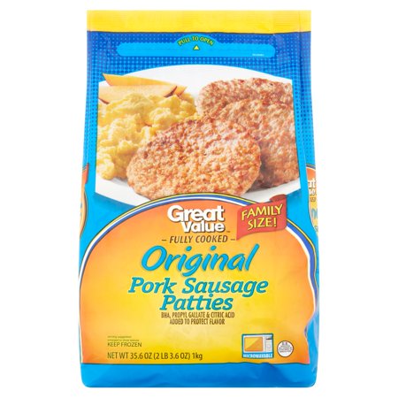 Great Value Pork Sausage Patties Original Packaging Image