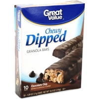 Great Value Chewy Dipped Chocolate Chip Granola Bars, 1.09 oz, 10 count Food Product Image
