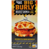 Great Value Big Burly Southern Style Chicken and Waffles Breakfast Sandwich, 2 count, 11.6 oz