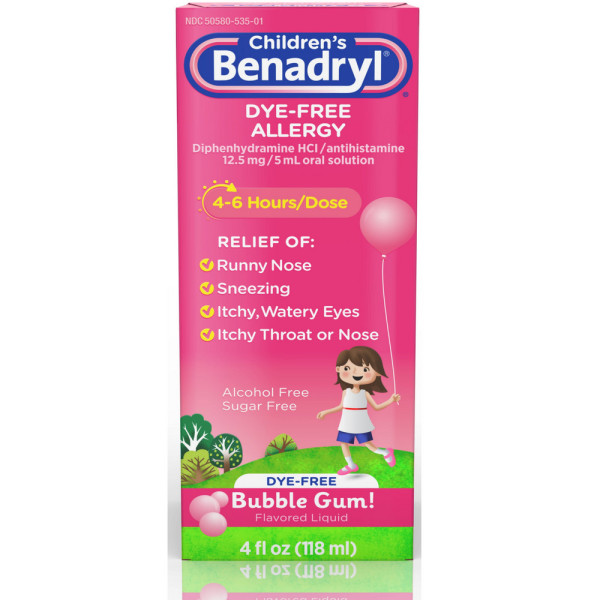 Benadryl Children's Dye-Free Allergy Flavored Liquid Bubble Gum